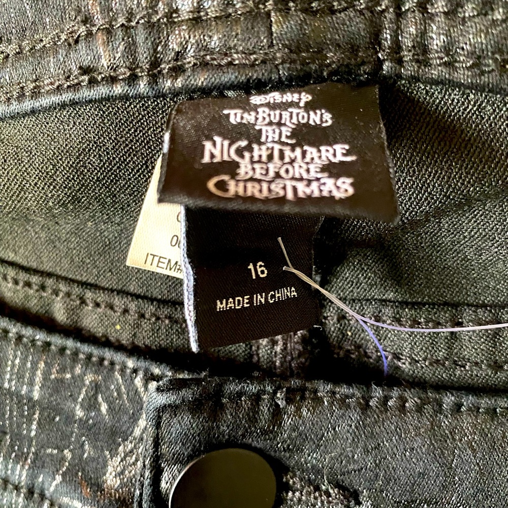 Nightmare before Christmas black pants with holographic designs, size 16